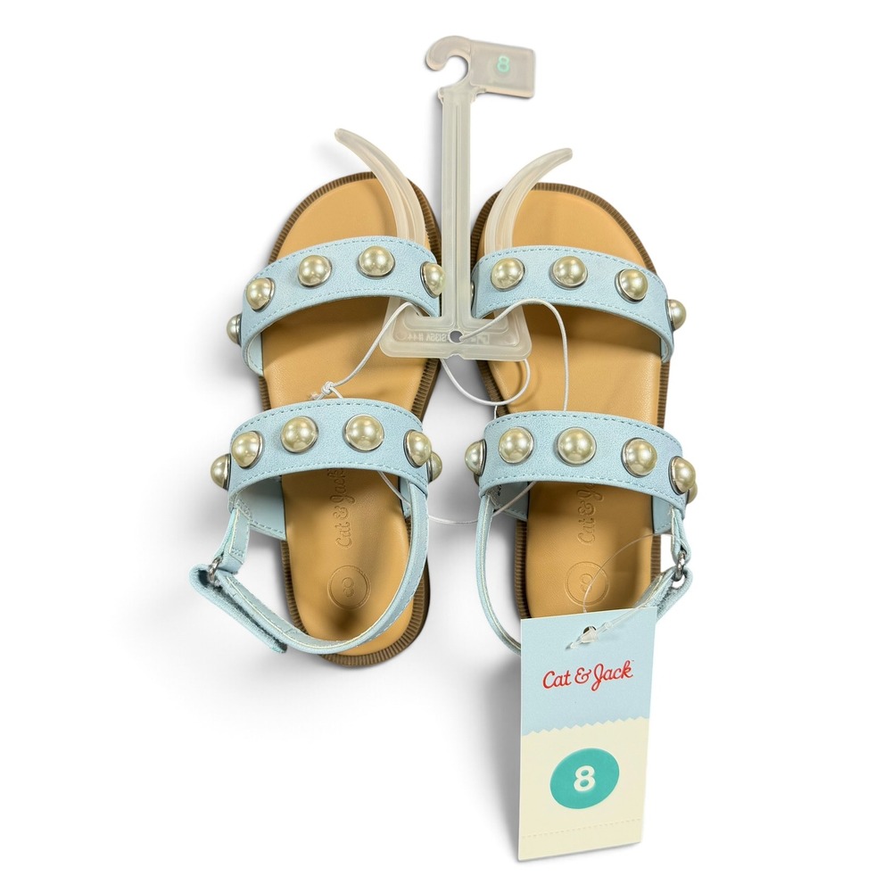 Cat & Jack Selene Blue Faux Pearl Studded Sandals Toddler Girls Size 8 NWT